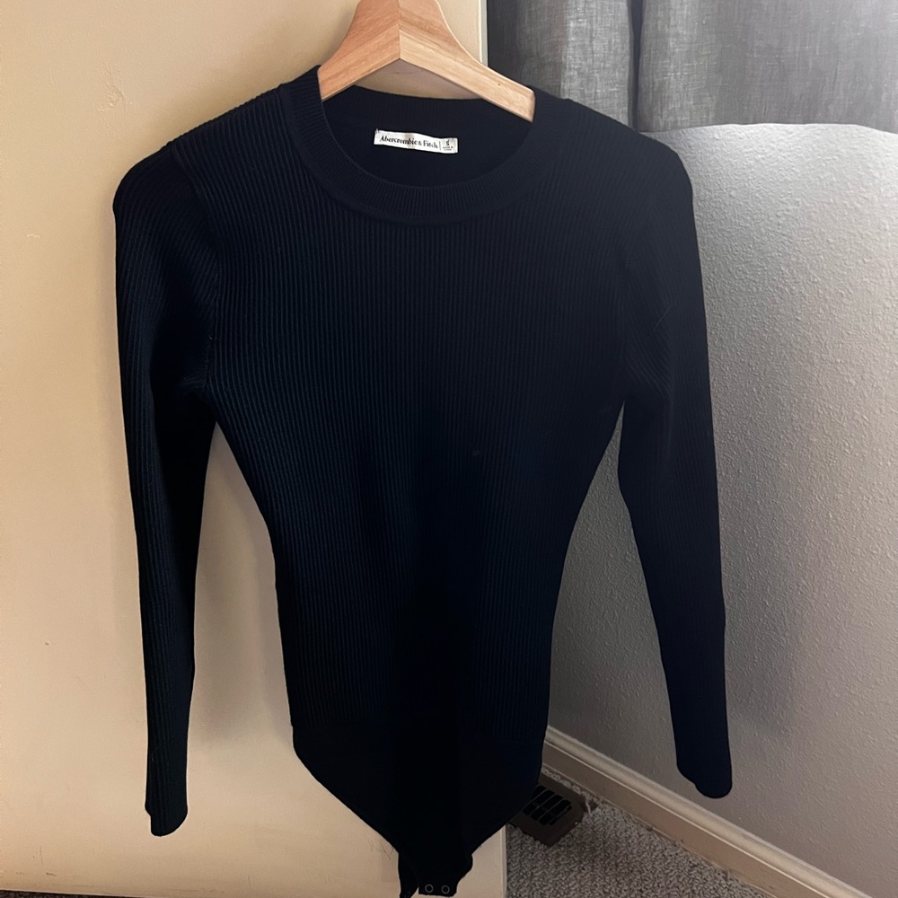 Abercrombie & Fitch Black Ribbed Long Sleeve Bodysuit